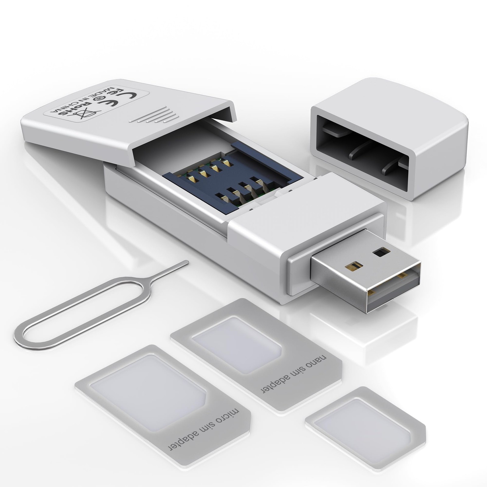 SIM Card Adapter Reader - Sim Kit, Micro, Nano, Standard White