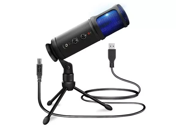 Pyle USB Plug & Play Computer Microphone, Podcast Gaming & Streaming, Black