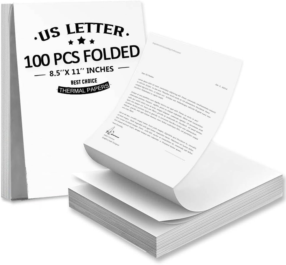 100 Sheets Thermal Printer Paper 8.5 X 11 Inch US Letter Size Thermal Paper