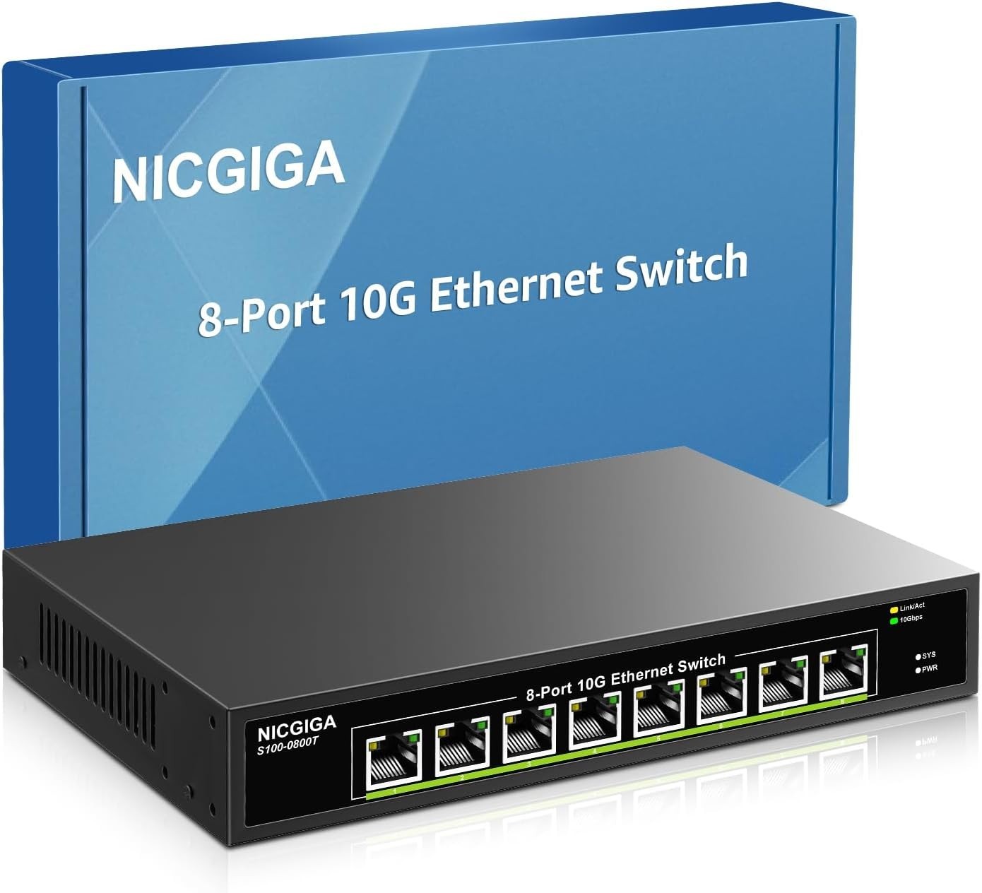 8 Port 10G Ethernet Switch Unmanaged 10Gbps Network for NAS PC WiFi7 Router