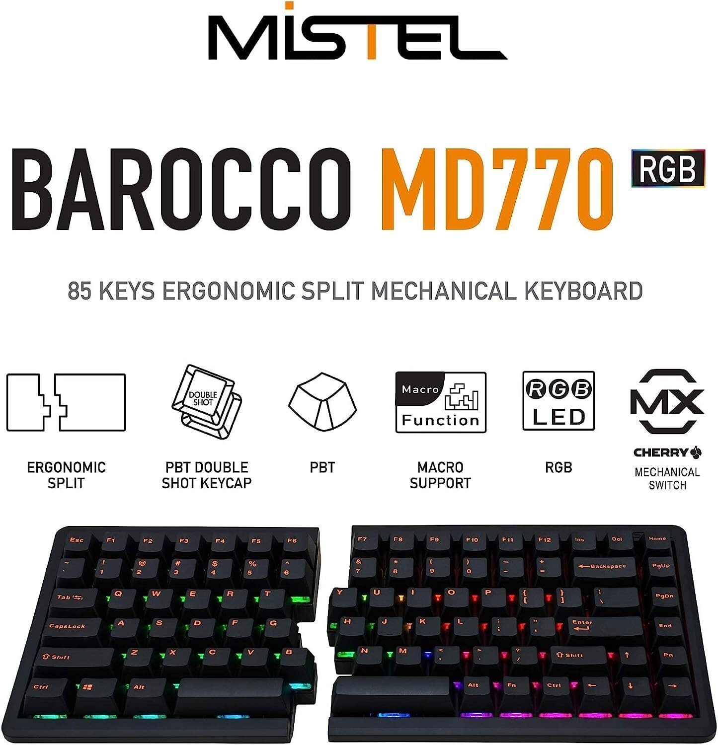 Mistel BAROCCO MD770 RGB TKL Split Ergonomic Mechanical Keyboard LED Backlit