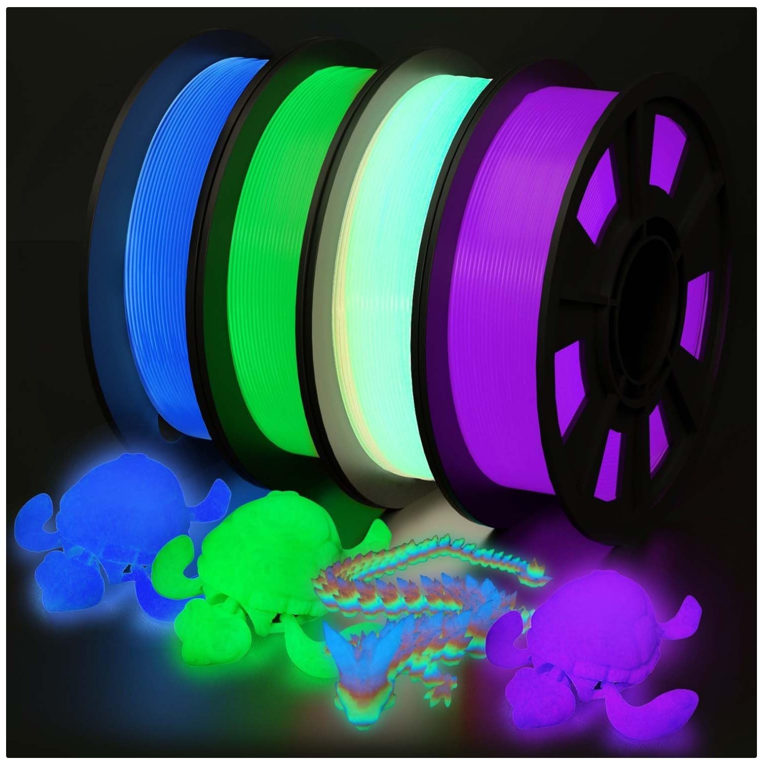 3D Printer Filament Bundle, Glow in Dark Colors
