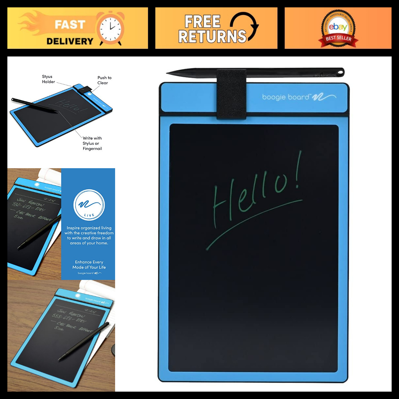 Reusable LCD Writing Pad - Digital Drawing Tablet with Instant Erase & Stylus -