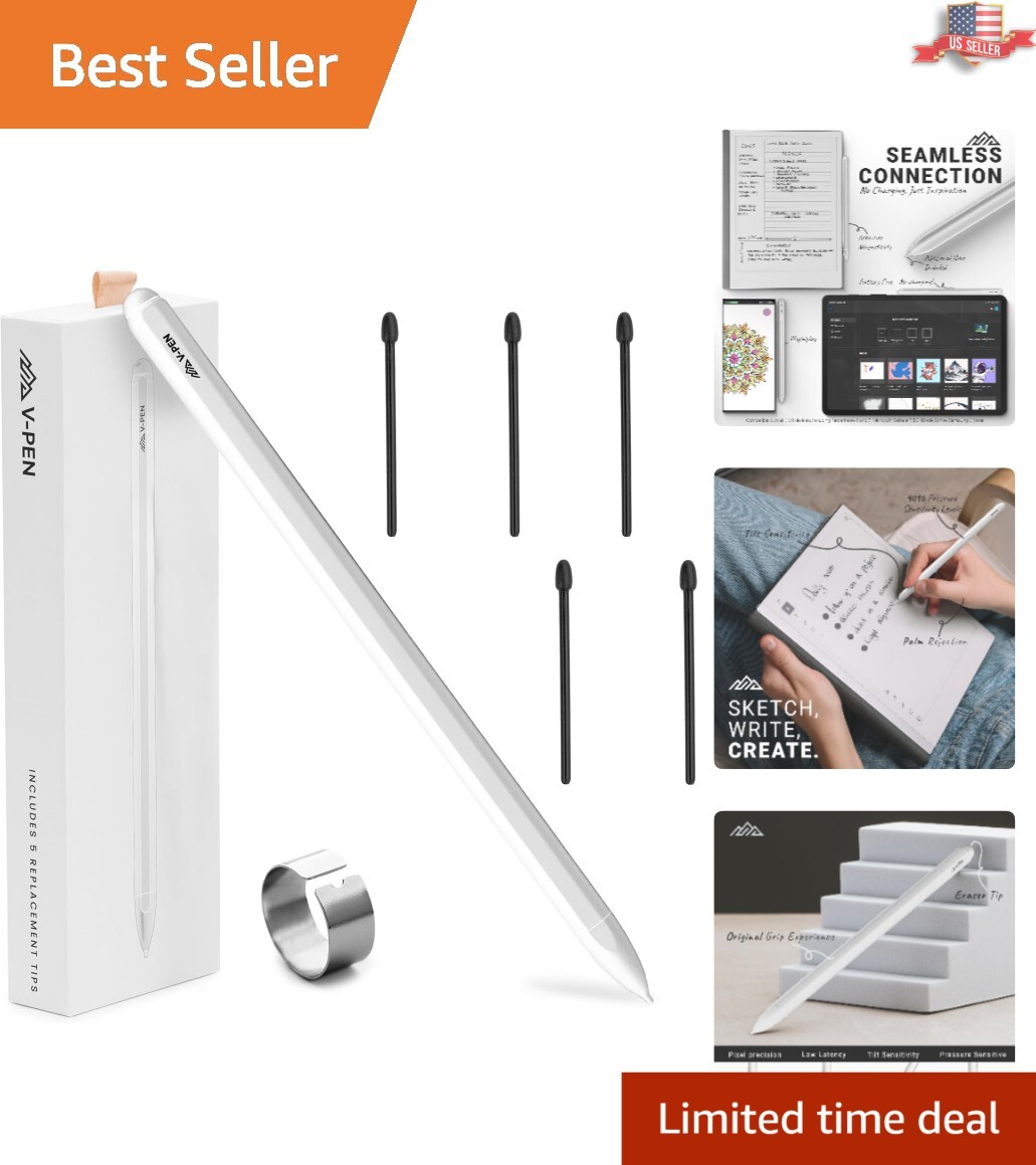 V-Pen EMR Stylus with Digital Eraser & 5 Tips - 4096 Pressure Sensitivity, White