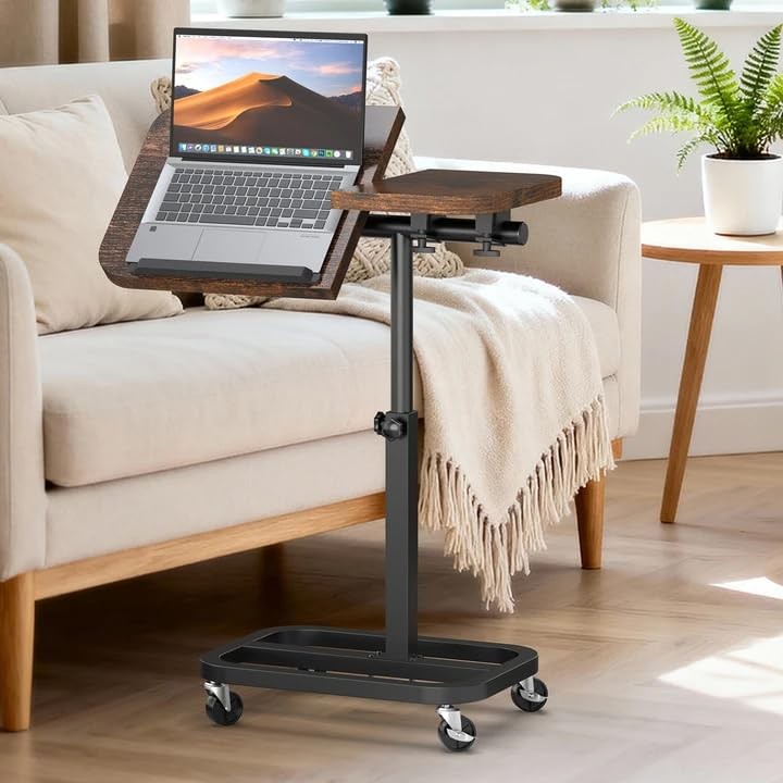 Portable Rolling Over Bed Laptop Desk, 14.76 x 18.5 x 15.94 inches, Brown