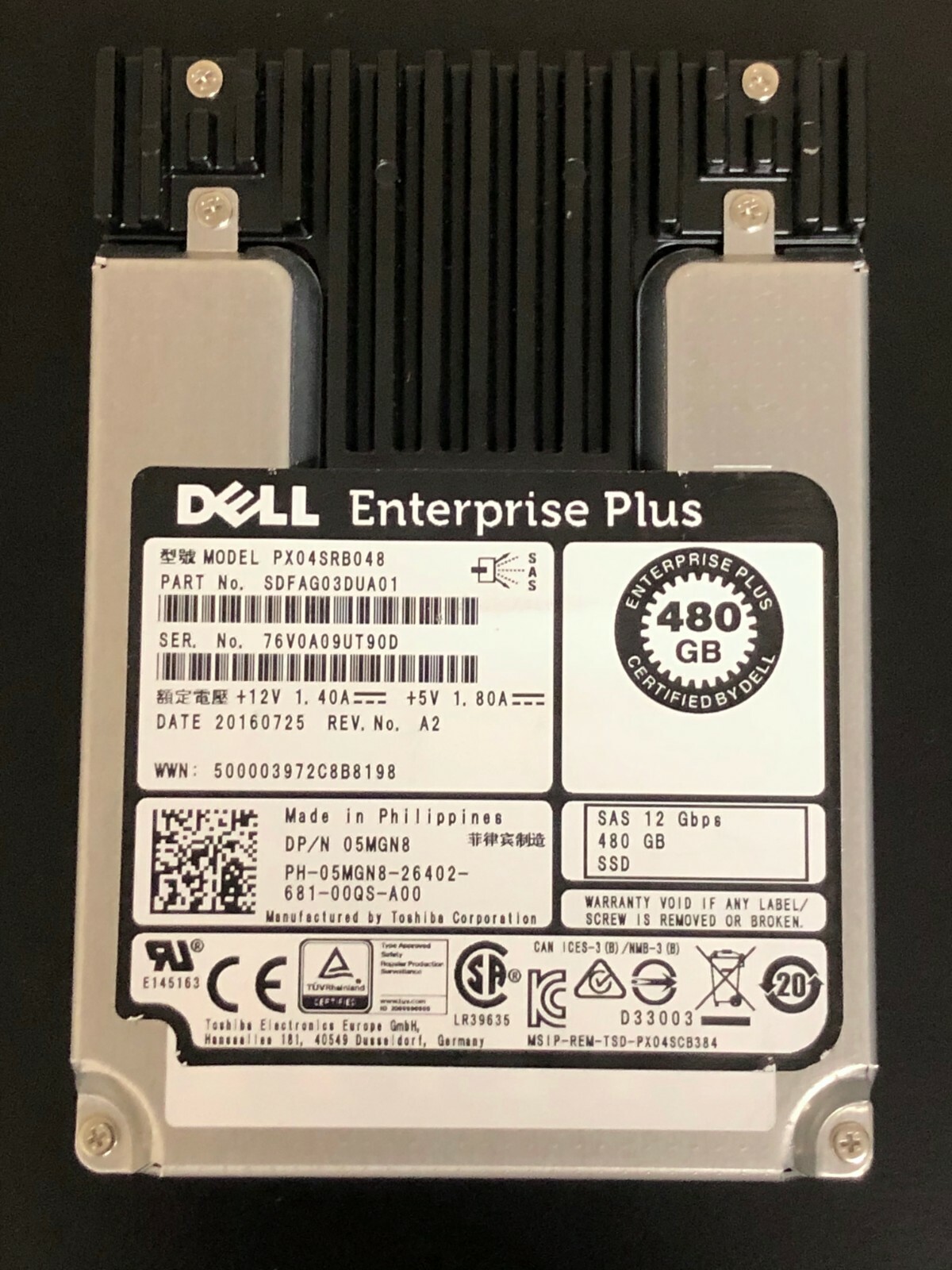 Dell 480GB 12Gb/s SAS 2.5in MLC Read-Intensive SSD 06VJ7 Toshiba PX04SRB048