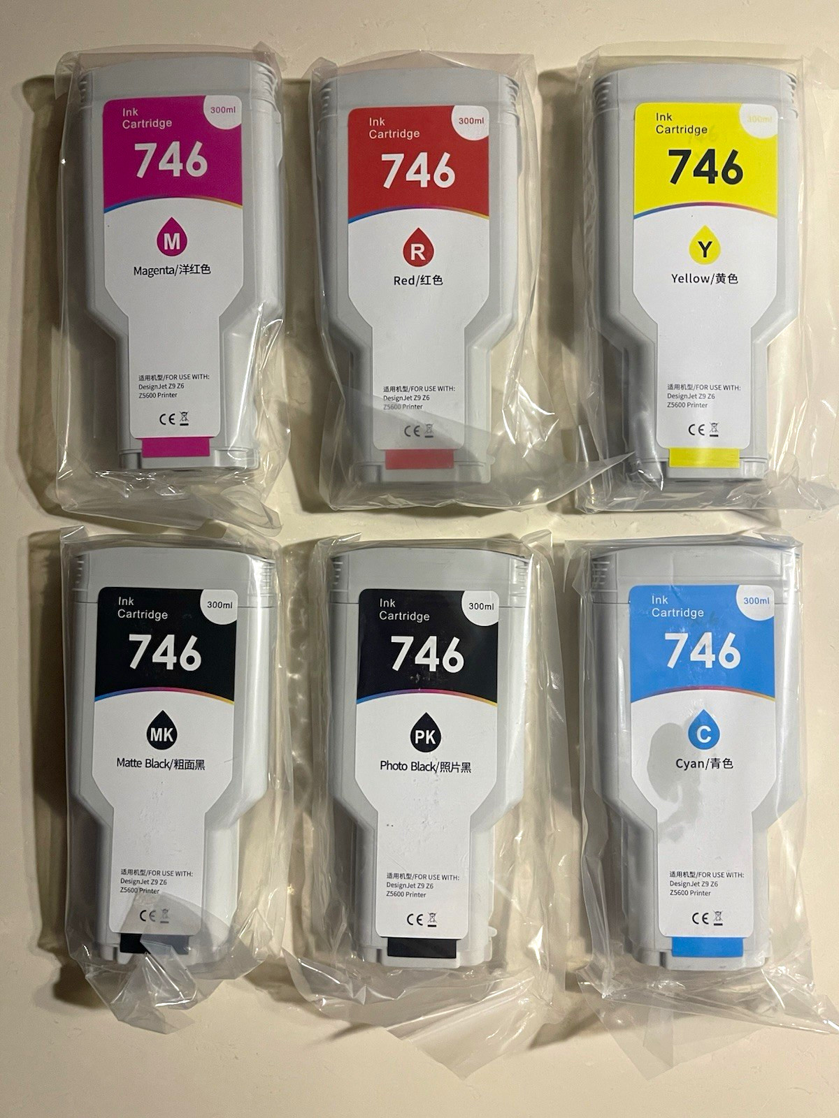 746 Ink Cartridge 300ml 6-Pack New Chip Set for HP DesignJet Z6 Z9+