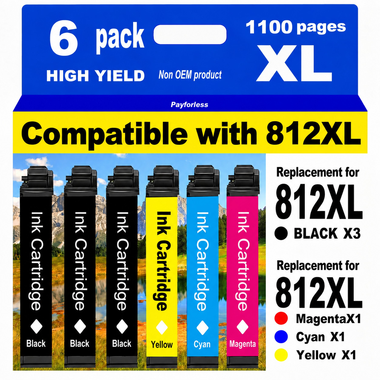 812XL 6 Pack Ink Cartridges For Epson WorkForce WF-7840 WF-7310 EC-C7000 WF-7820