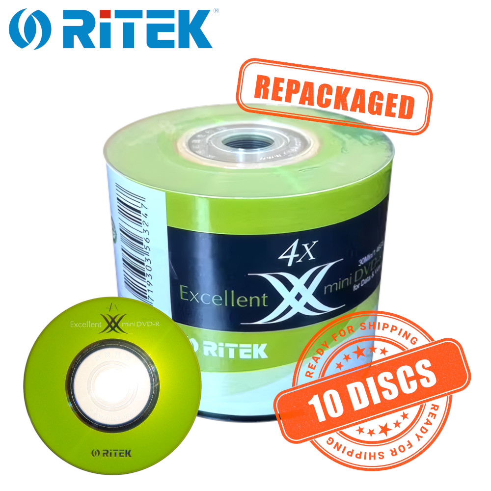 Ritek Mini DVD-R Disc 1.4GB 4x 8cm 3" Mini Blank DVD Recordable 1.4 G - 10 Discs