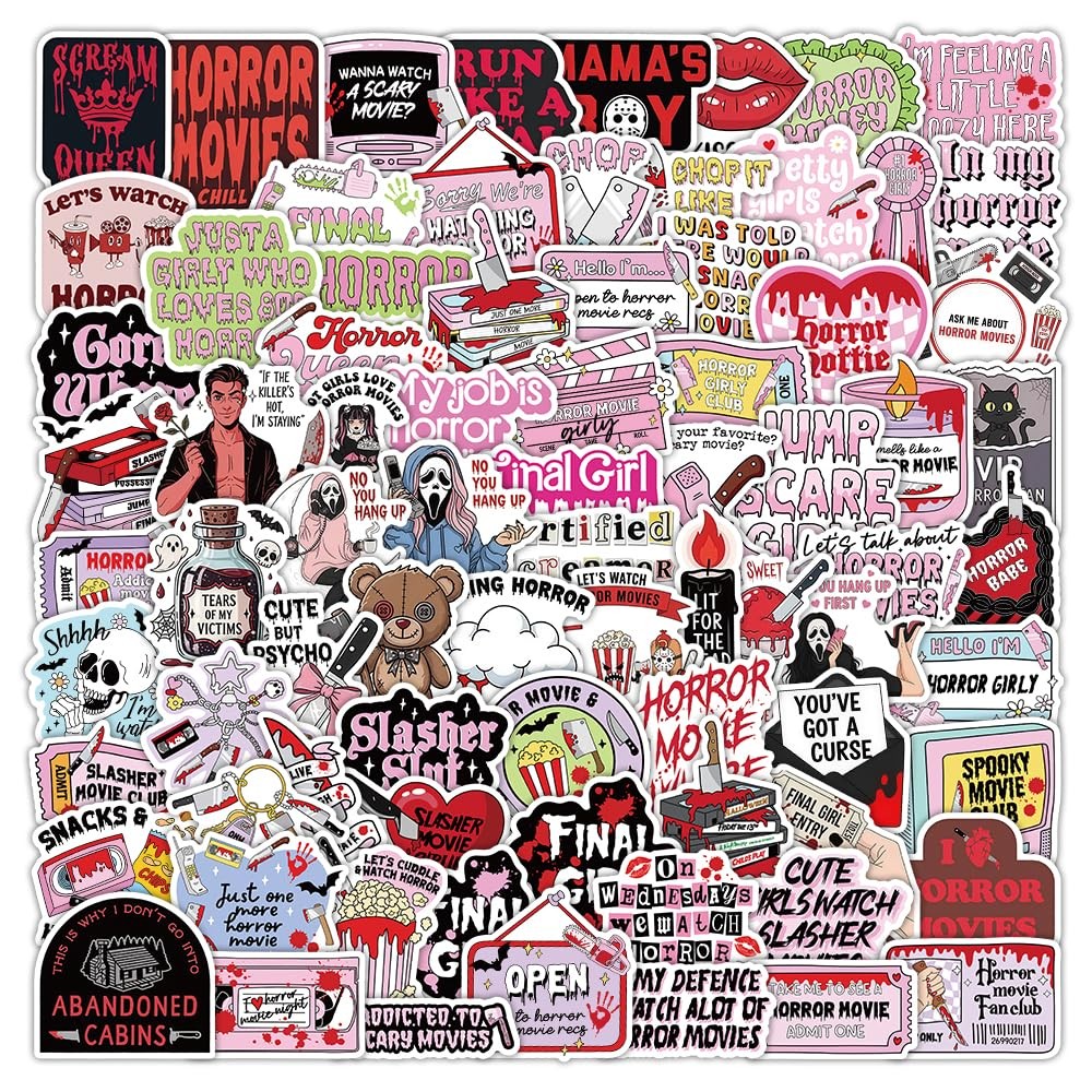 110PCS Funny Horror Stickers, Pink Halloween Sticker for Girl Boy, Multicolor