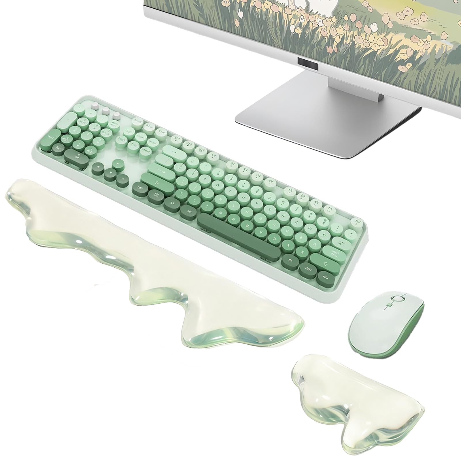 Gel Mountain Keyboard and Mouse Wrist Rest Set Clear Green Silicone Pad