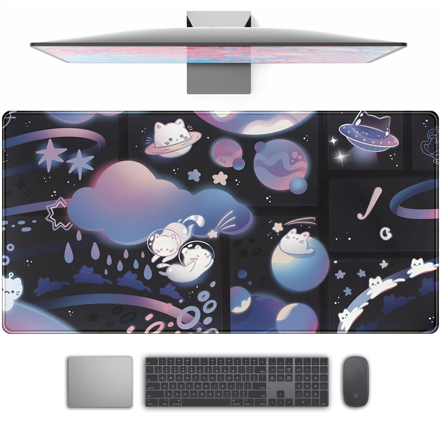 Cats In Space Cute XL Extended Large Gaming Mouse Pad Desk Mat 31.5x15.7 Inch