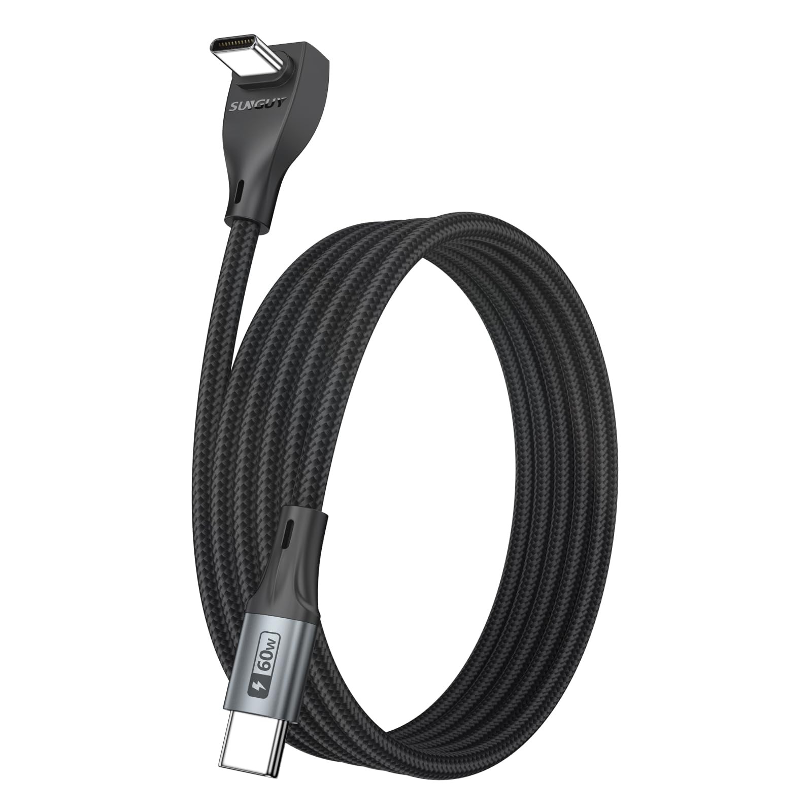 SUNGUY Right Angle USB C Cable 1Pack 6.6FT, 60W Fast Charging Grey