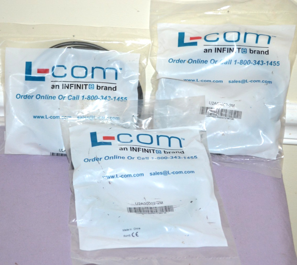 Lot of 3 L-Com CSMUAB-2M USB Cable Type A to Type B 6.5 Foot Long Cable -- New