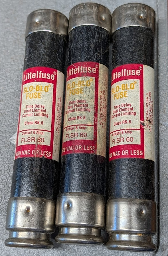 LOT OF 3 LITTELFUSE FLSR 60 SLO-BLO FUSE CLASS RK-5 600VAC