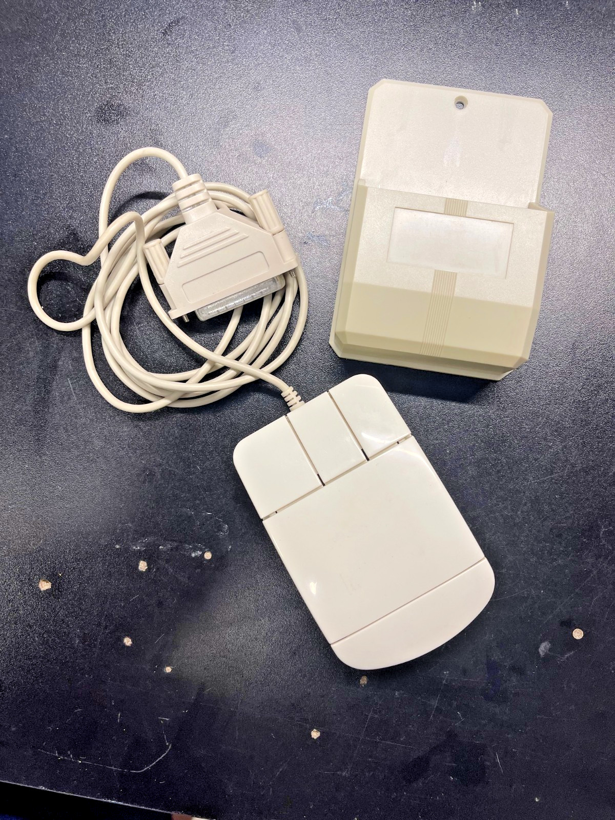 VINTAGE POWERSOURCE KEYCAT DB25 3 BUTTON SERIAL MOUSE FOR IBM PC + HOLDER WOAH