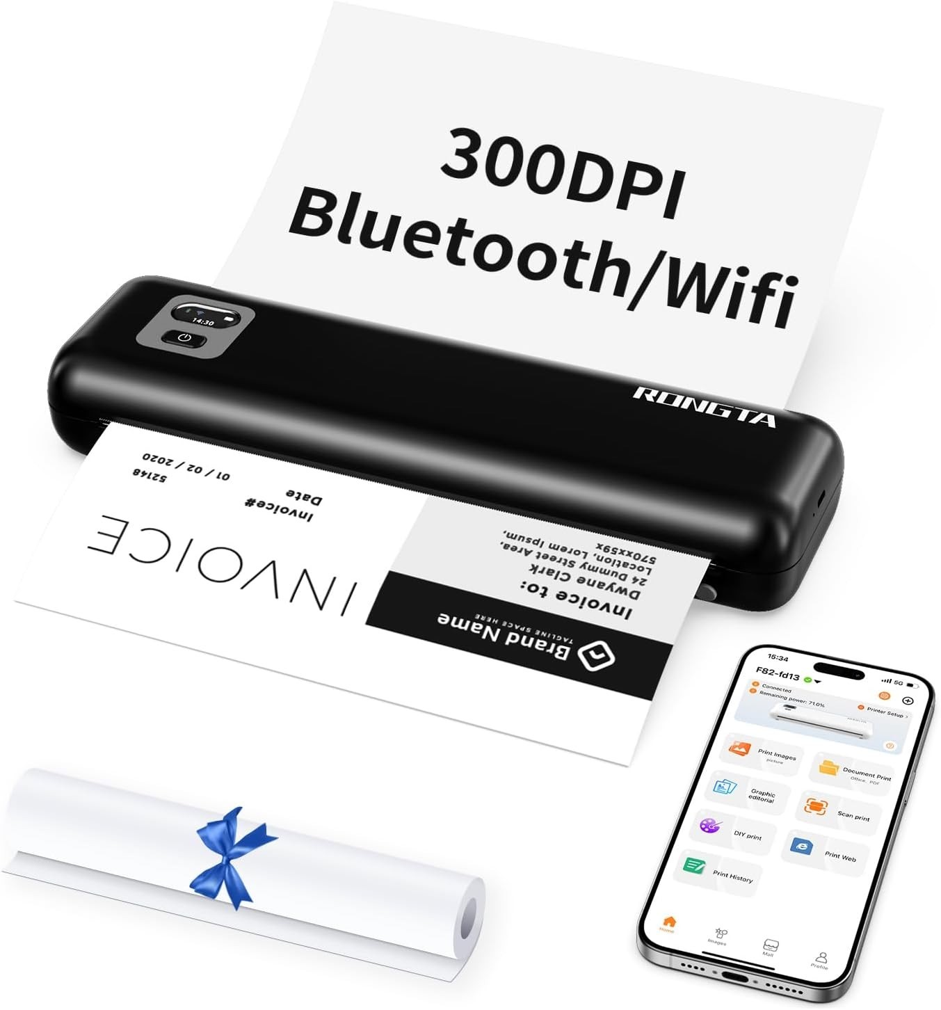 RONGTA F82 - Portable Thermal Printer - 300DPI WiFi & Bluetooth