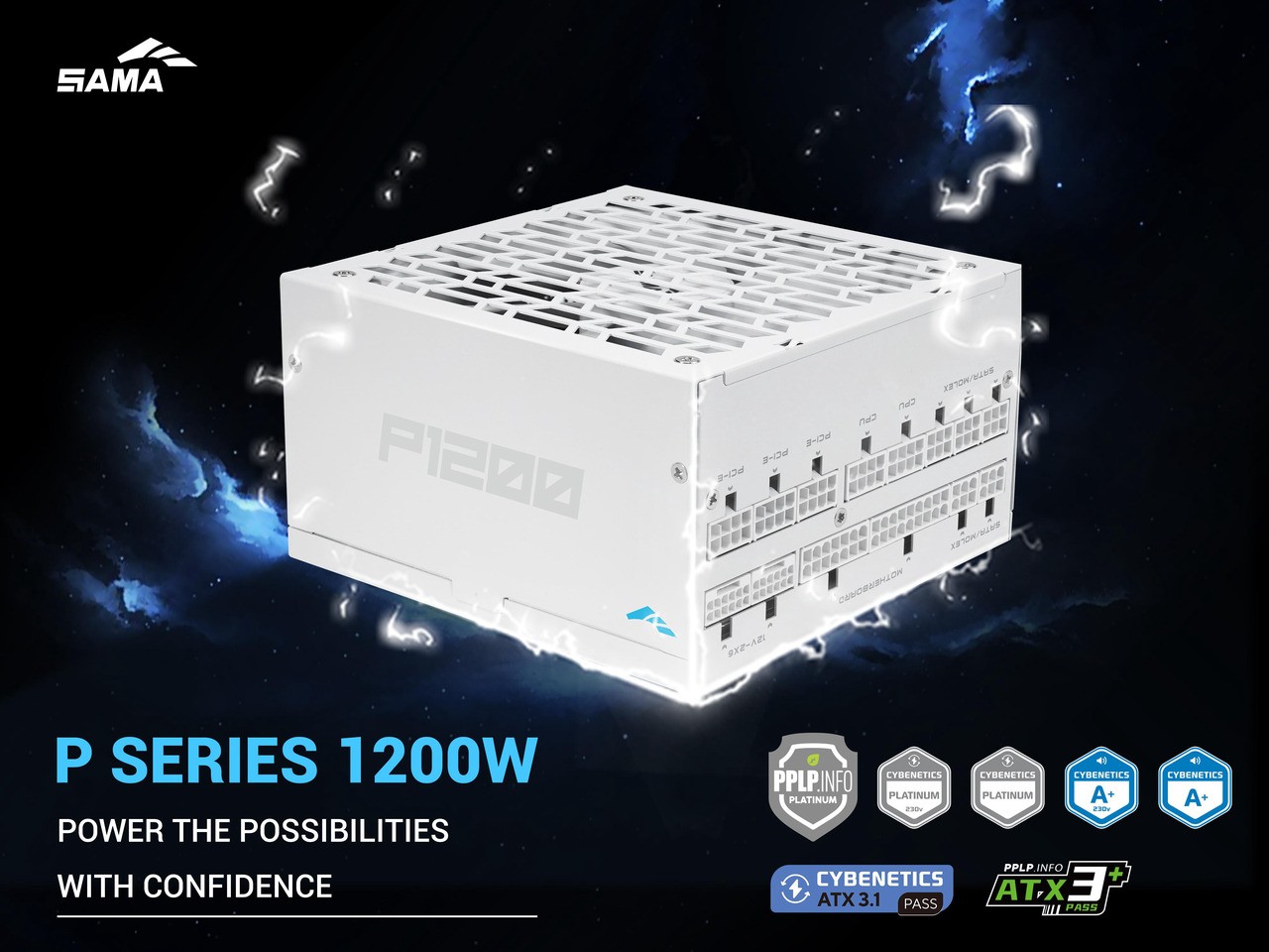 SAMA P1200 1200W ATX 3.1 Full Modular Power Supply, Cybenetics Platinum Rated,