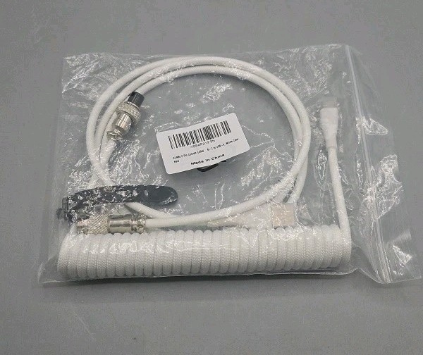 Custom Coiled USB C aviator Cable for USB Keyboards (Pure White)