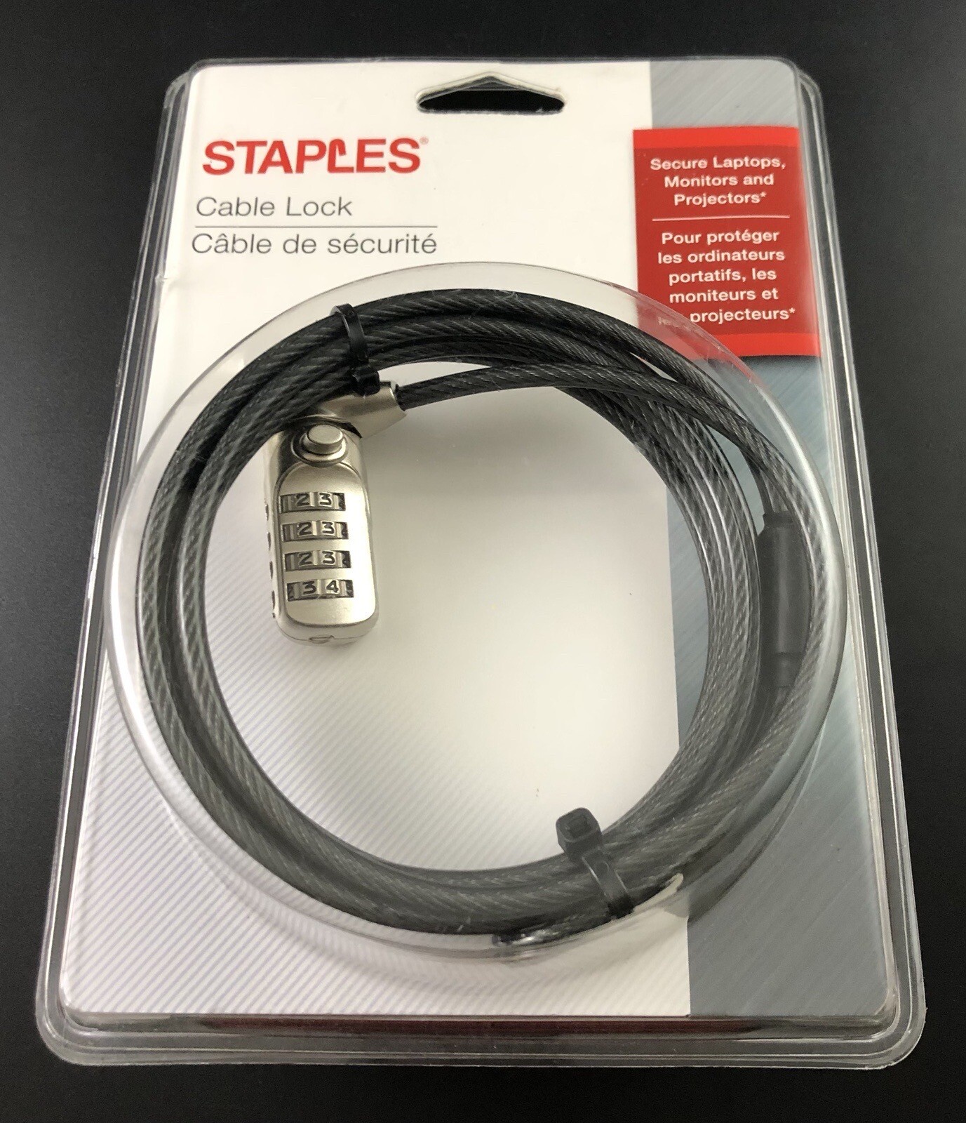 Staples 6.5 Ft Combination Cable Lock With Base Plate Kit For Electronic Vh2