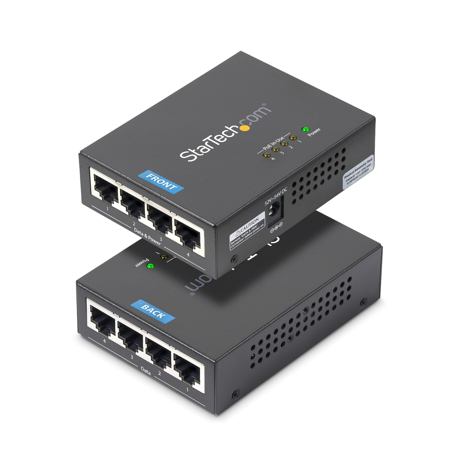 StarTech.com 4 Port Gigabit Midspan - PoE+ Injector - 1" x 2.8" x 3.8", Black