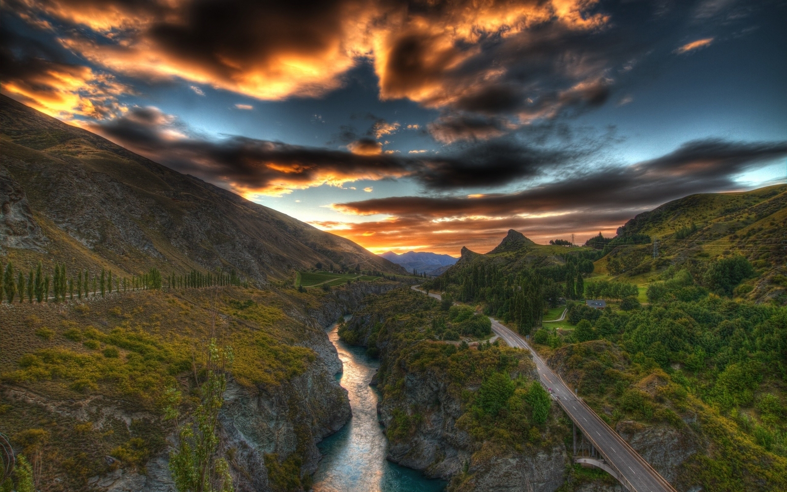 Landscape nature sunset river clouds road r forest water Custom Gaming Mat Desk
