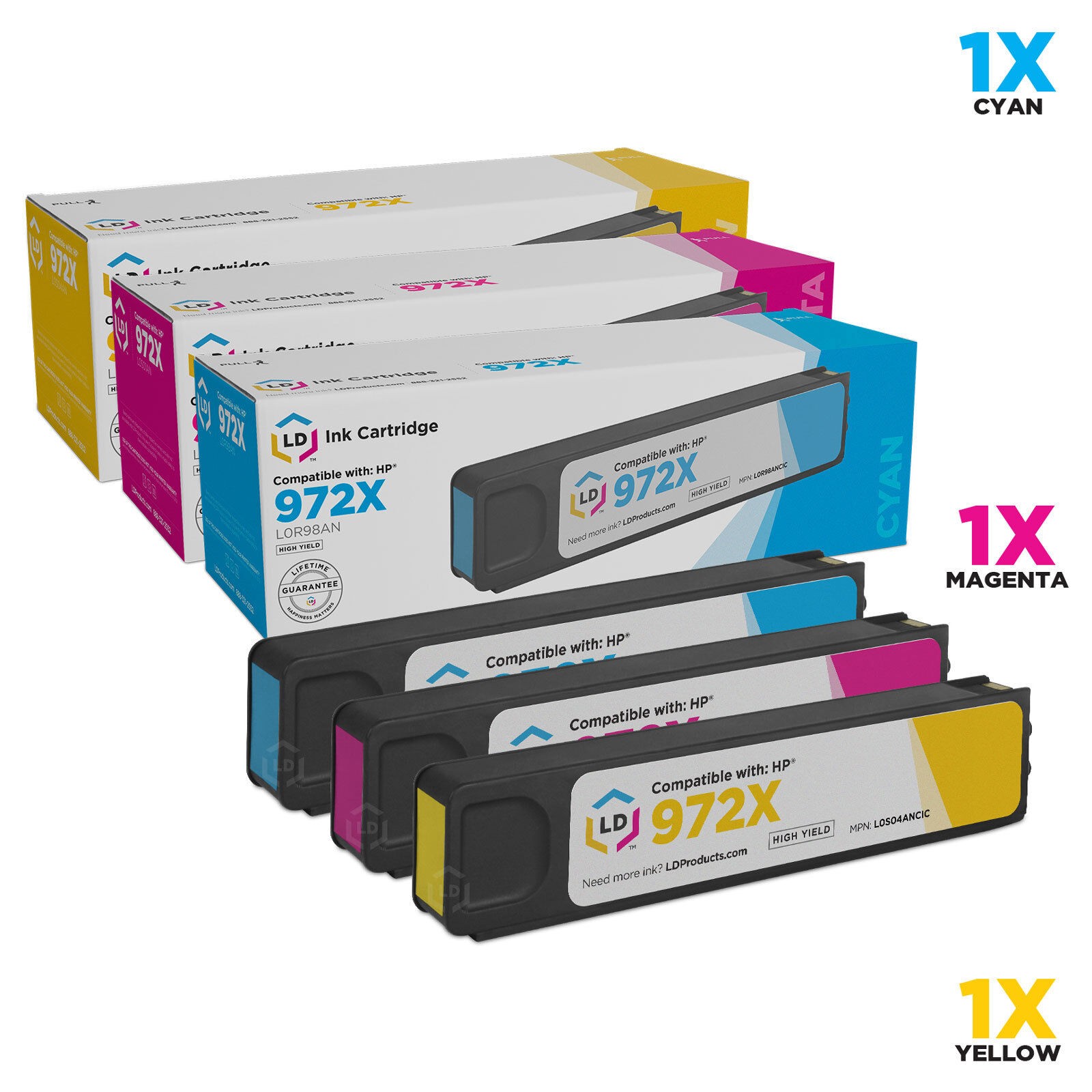 LD Compatible Replacement for HP 972X Cyan, Magenta & Yellow Ink Cartridges