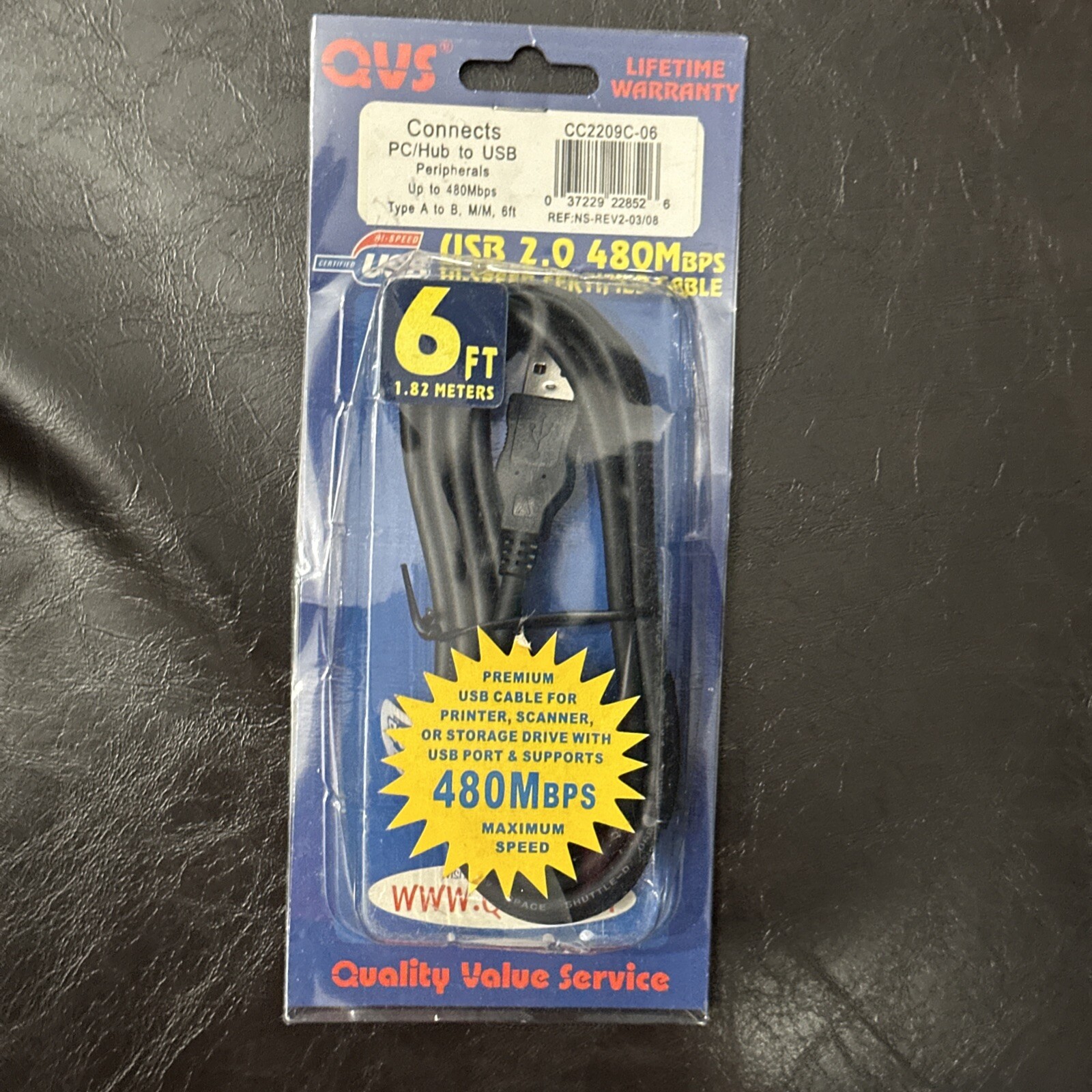 Connects PC/HUB to USB Peripherals, Type A to B, Black - 10ft