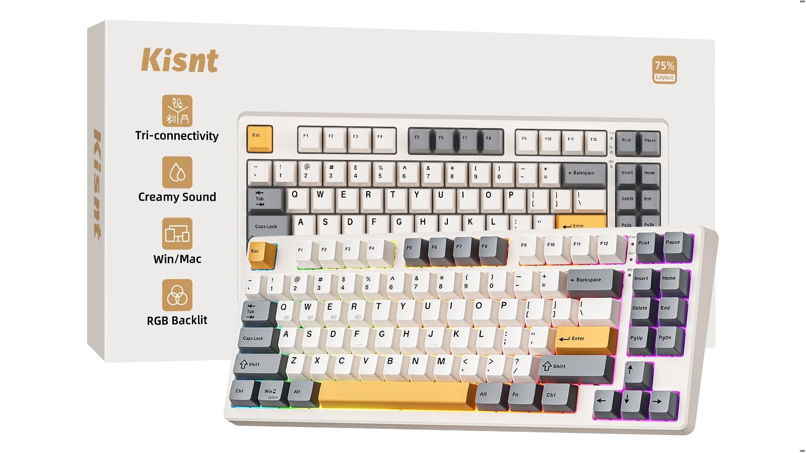 KN85 Wireless Mechanical Keyboard, 75% Layout, Bluetooth/2.4GHz/USB-C, Custom...