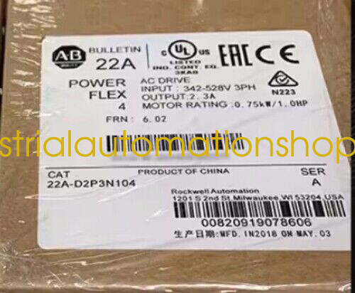1PC NEW 22A-D2P3N104 PowerFlex 4 0.75 kW 1 HP AC Drive Via DHL or FedEX