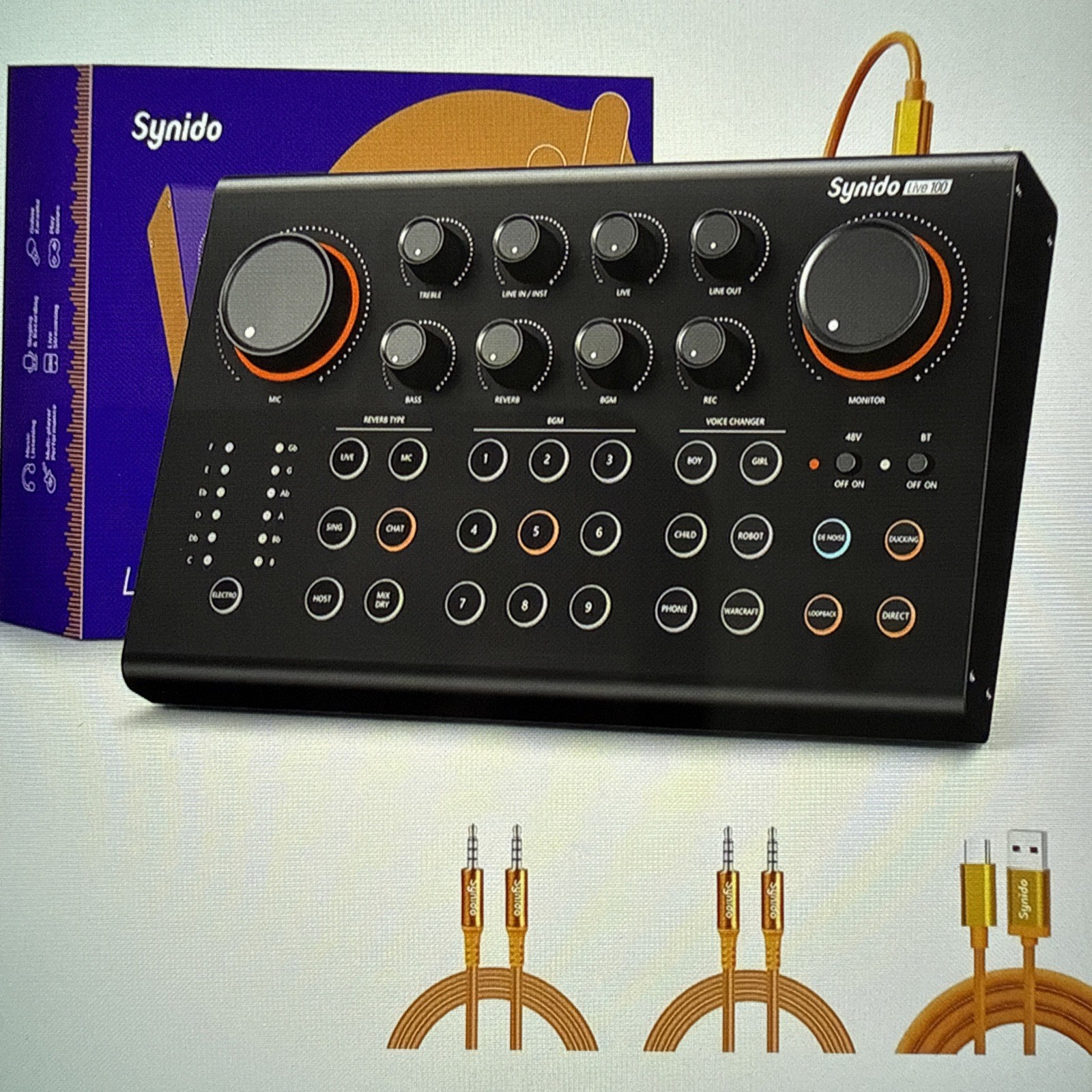 Synido Podcast Equipment Sound Card for Live Streaming/Music Recording