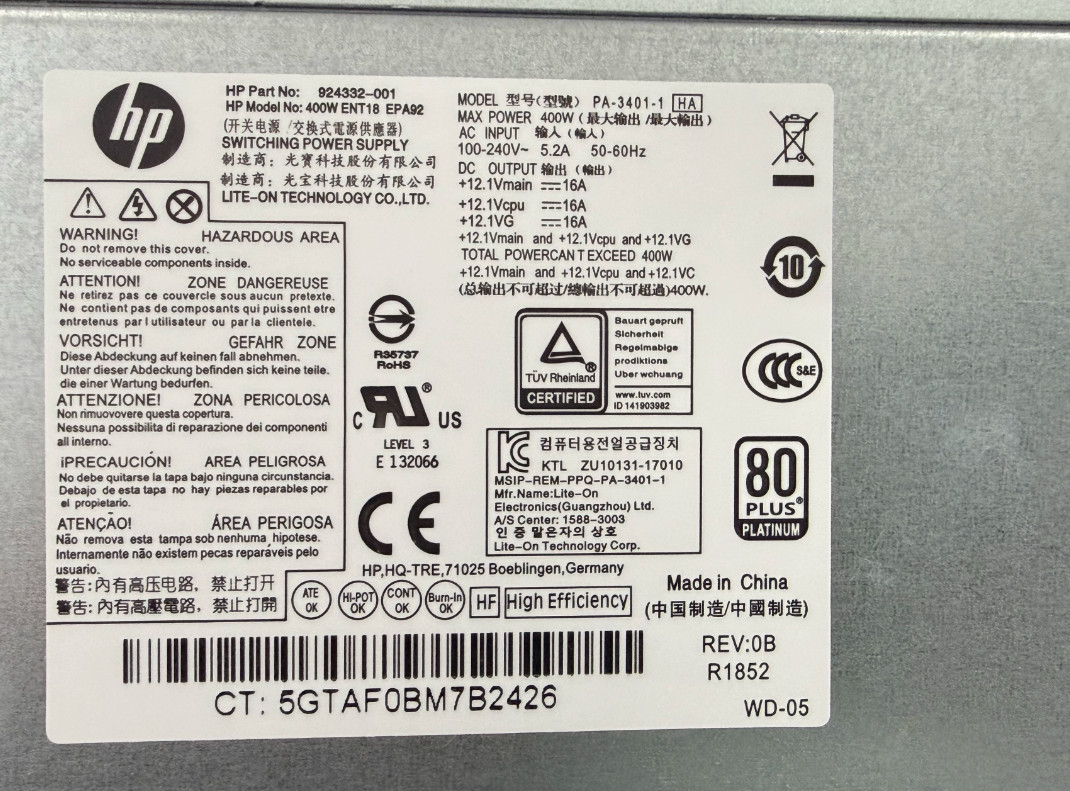 HP PSU 942332-001 PSU 400w Power Supply Platinum Rated Lincs Sunflower Pavilion