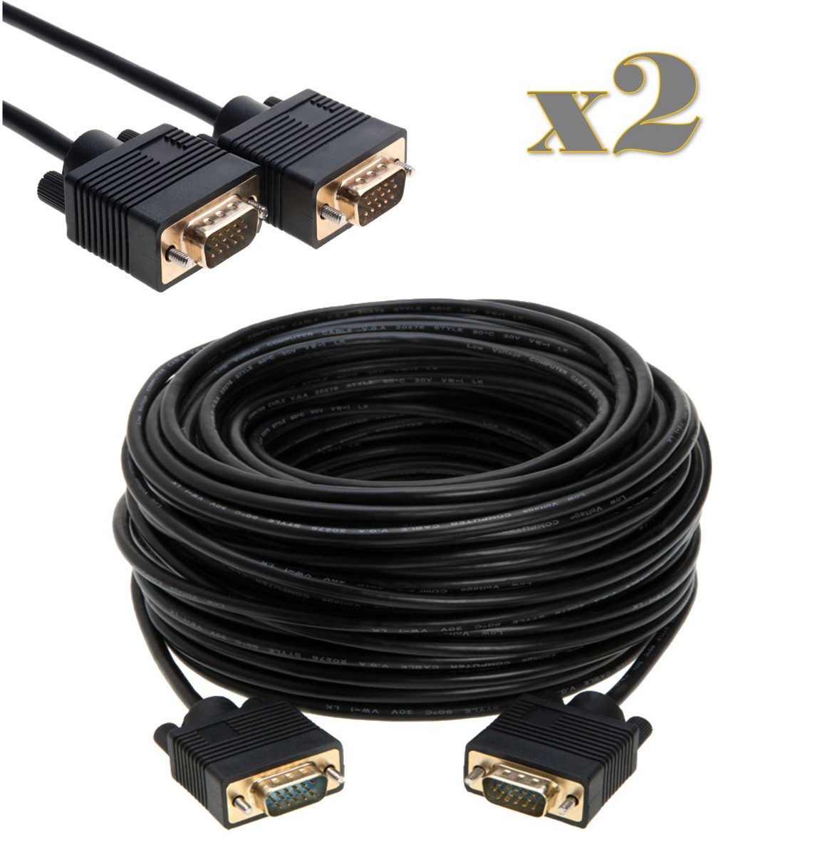 2-Pack 100FT SVGA VGA Cable Male/Male Monitor PC LCD Projector CCTV Video Cord