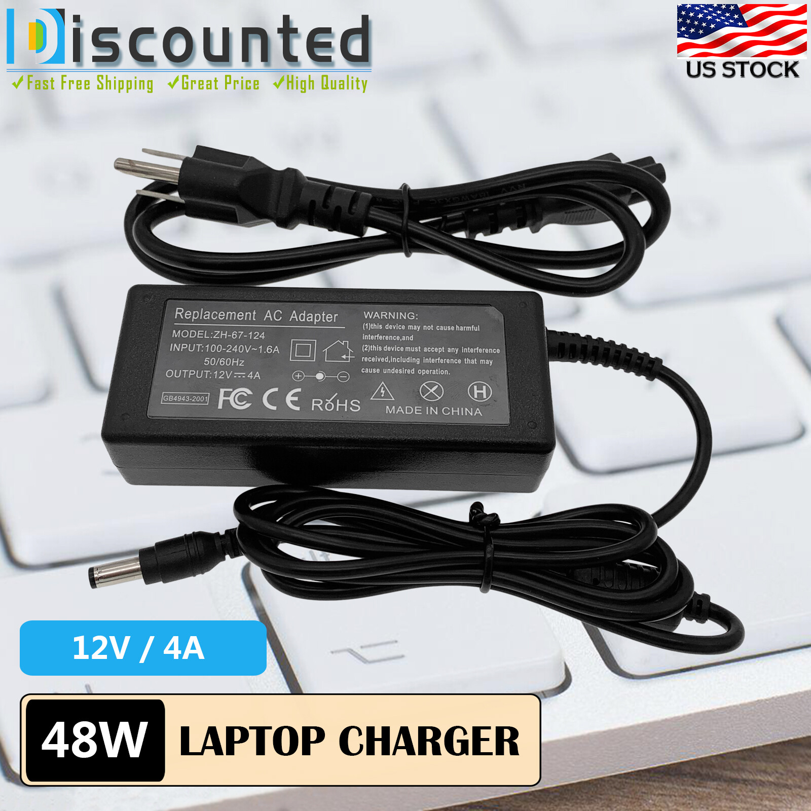 For LCD Monitor 12V 4A 5.5mm*2.5mm AC Adapter Charger Power Supply Cord 48W 
