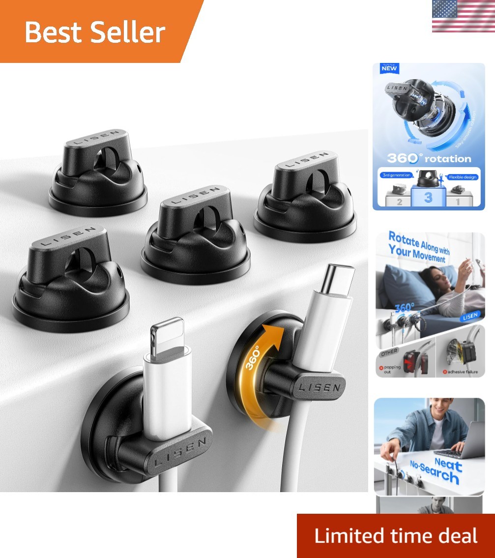 Effortless Cable Management: 6-Pack Rotating Cord Clips with Magnetic Locking