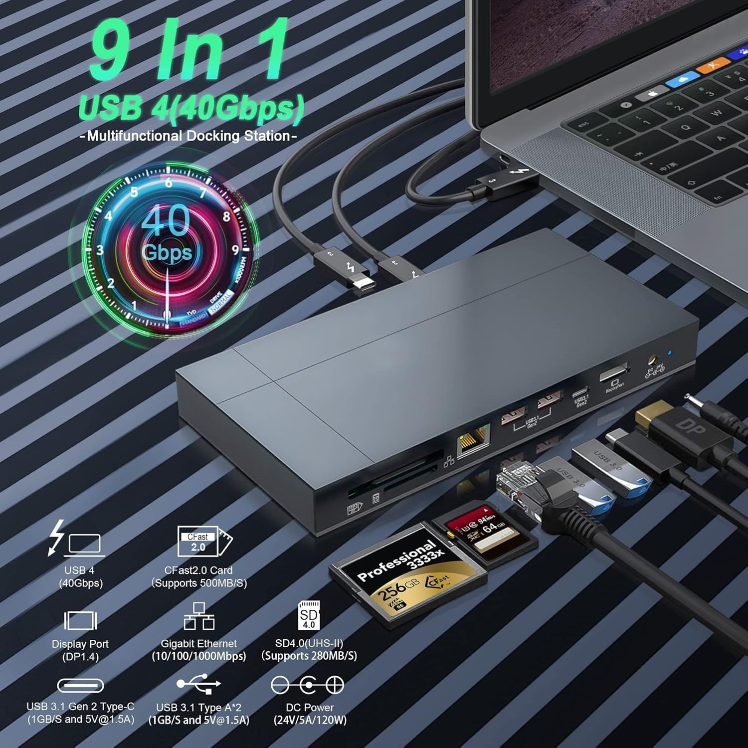 USB C Docking Station, Support 8K Display, 60W Charging, UHS-II SD 4.0 & CFast 2
