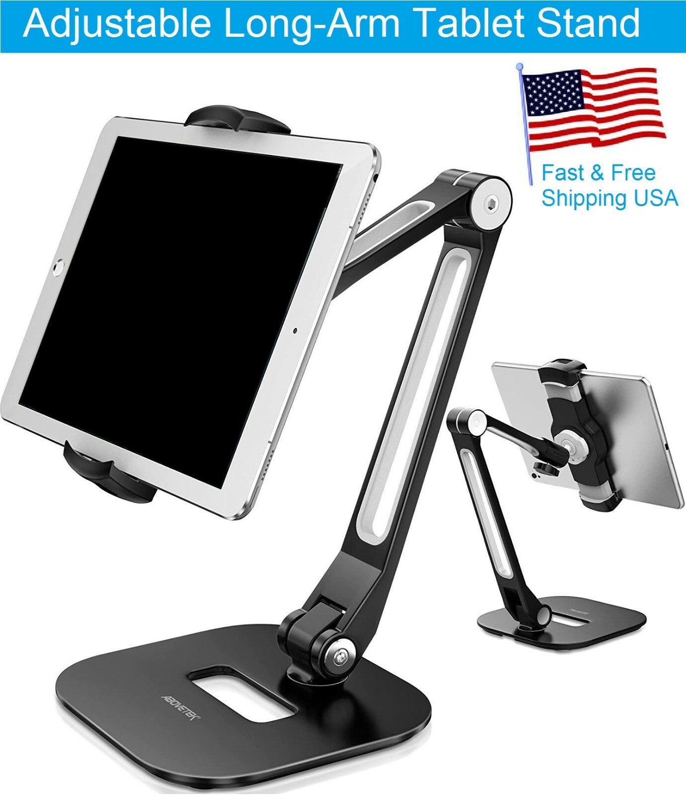 Adjustable Long Arm Tablet Stand Smartphone Holder Desktop Rotating Clamp Mount