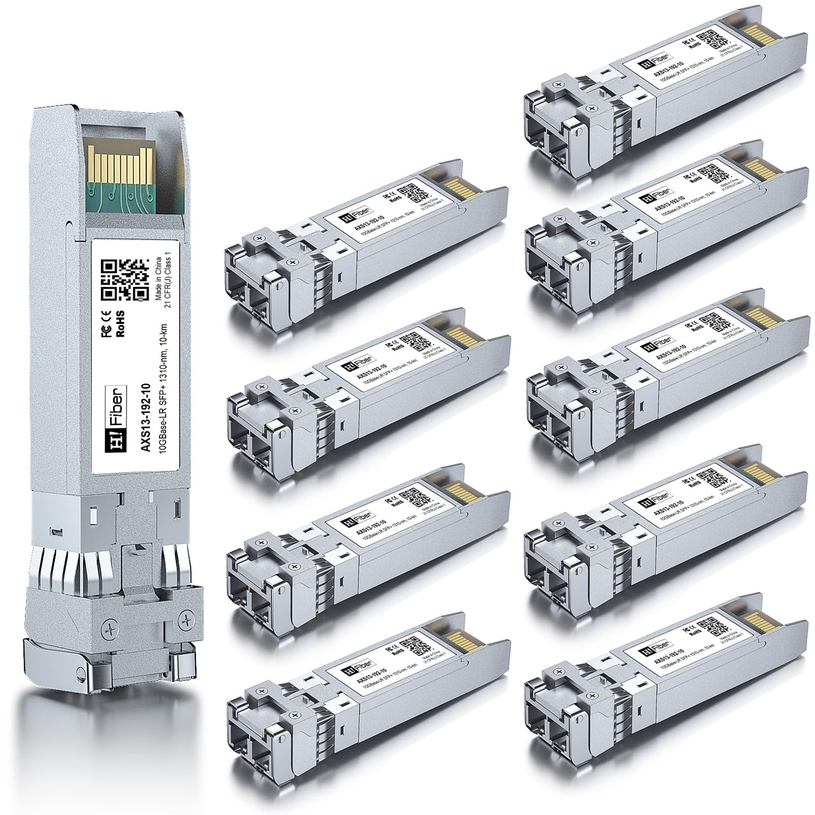 HFiber 10 Pack 10G Single Mode SFP+ LC Module, 10GBaseLR Fiber Transceiver fo...