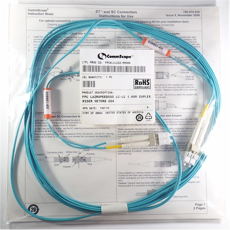 CommScope LazrSPEED Multimode LC-LC, 2 Fiber Duplex Patch Cord, 1.6mm Riser,4 m