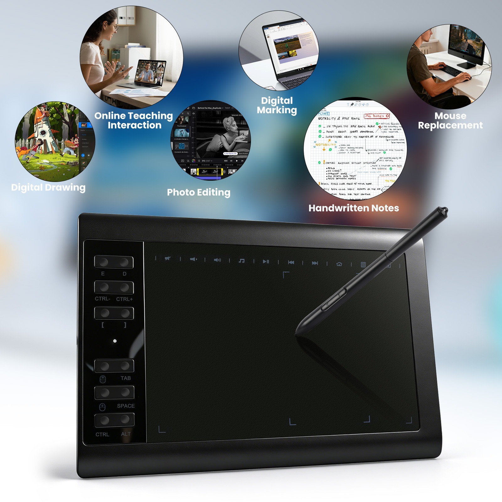 Brand New Graphics Drawing Tablet Battery-free Pen 8192 Pressure 10”x6” 22Button