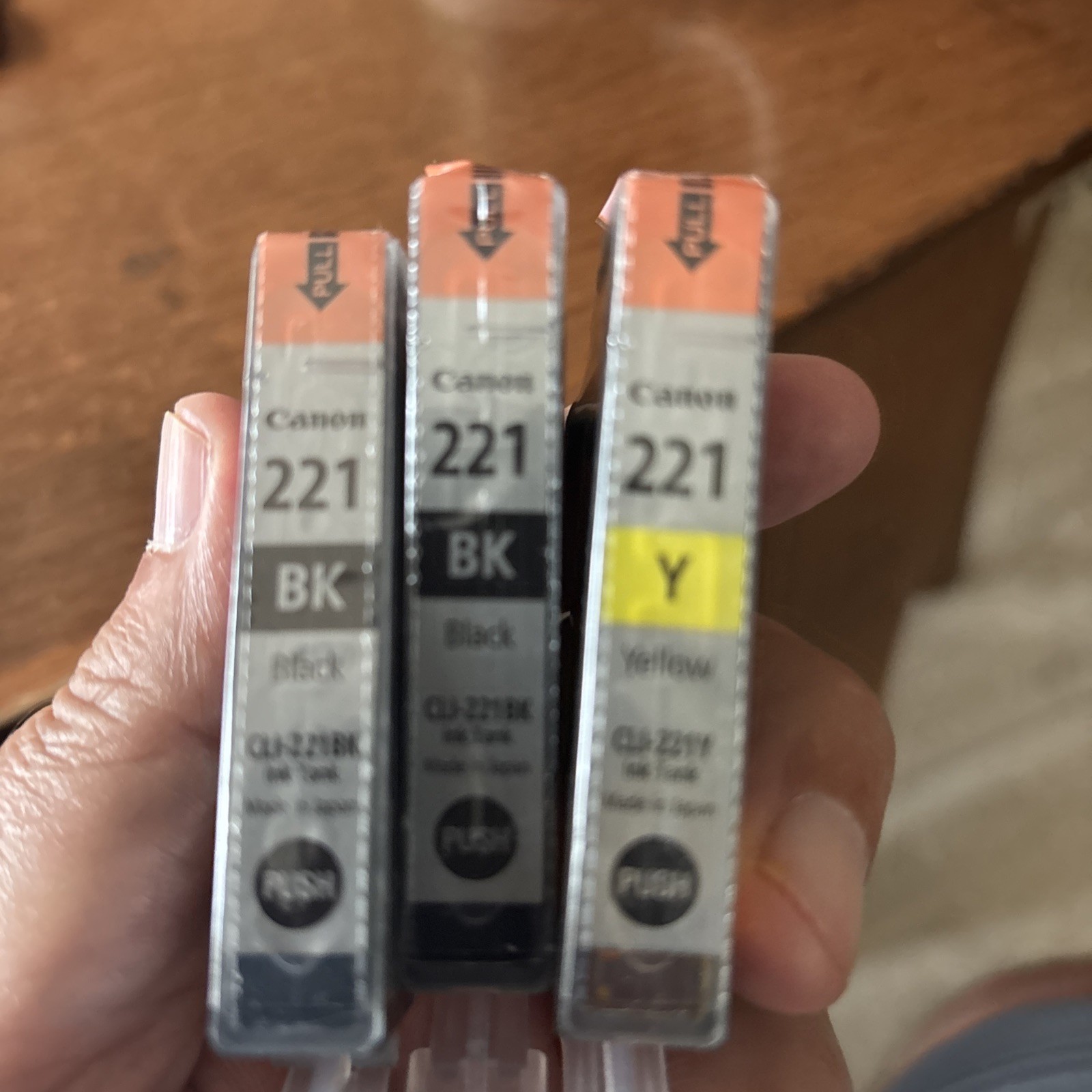 NEW Canon 221 Ink Genuine 2 Black 1 Yellow Cartridges Only No Box