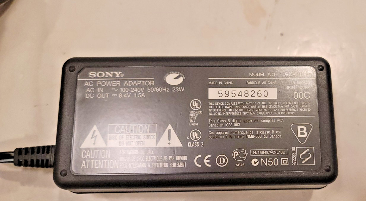 Sony OEM AC Power Adapter Power Supply, AC-L10B, 8.4V 1.5A