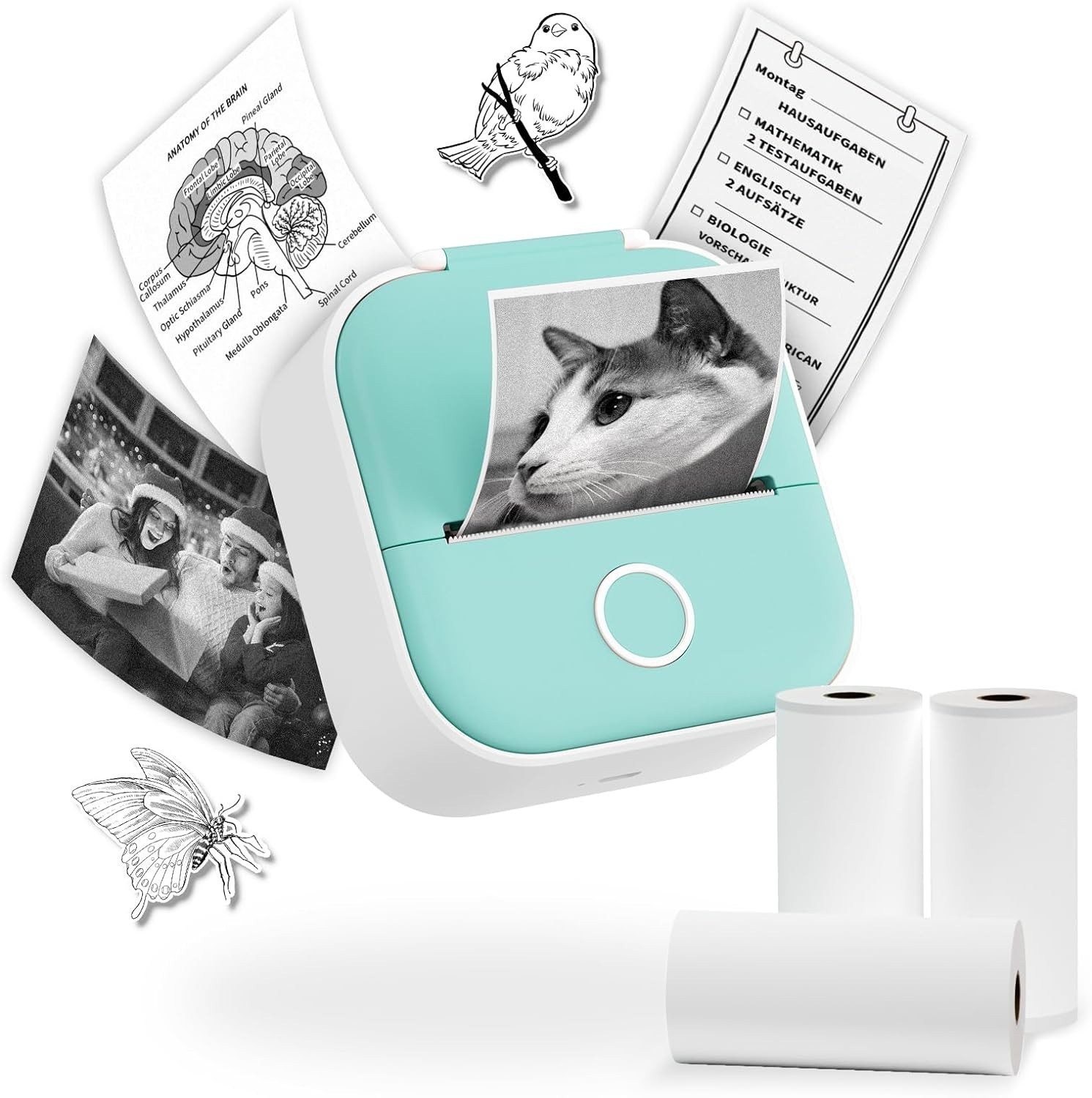 Phomemo T02 Thermal Photo Printer Mini Print Pod Sticker Printer+3 Roll Labels