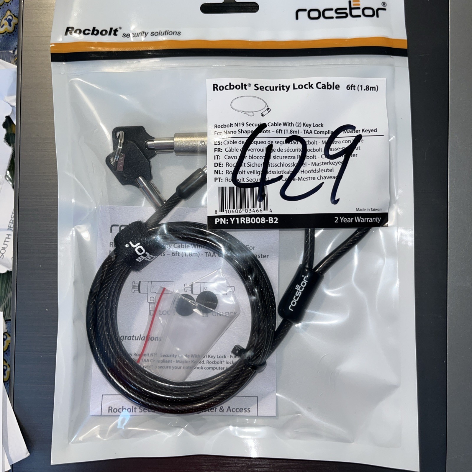 New Rocbolt N19 Slim Security Cable Lock 6 Feet