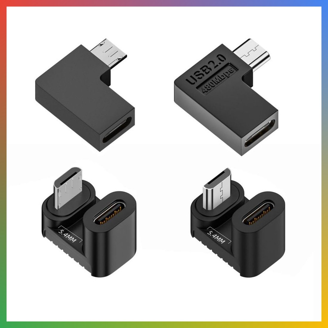 Micro USB Adapter 4 Pack 90 180 Degree Angled Male to USB C Female Converter