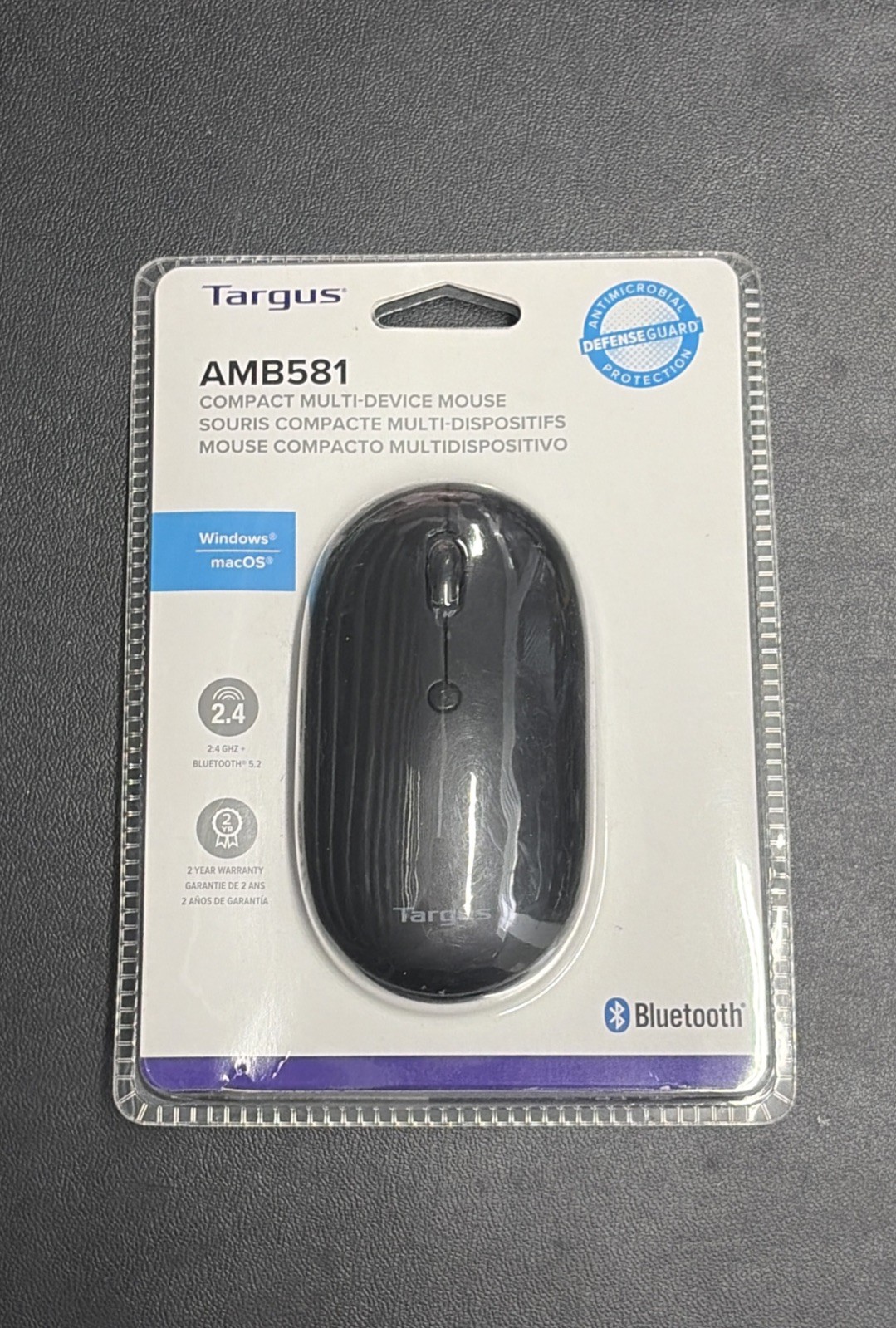 Targus AMB581GL Multi-Device Antimicrobial Wireless 3 Btn Opt Mouse BT RF BLACK