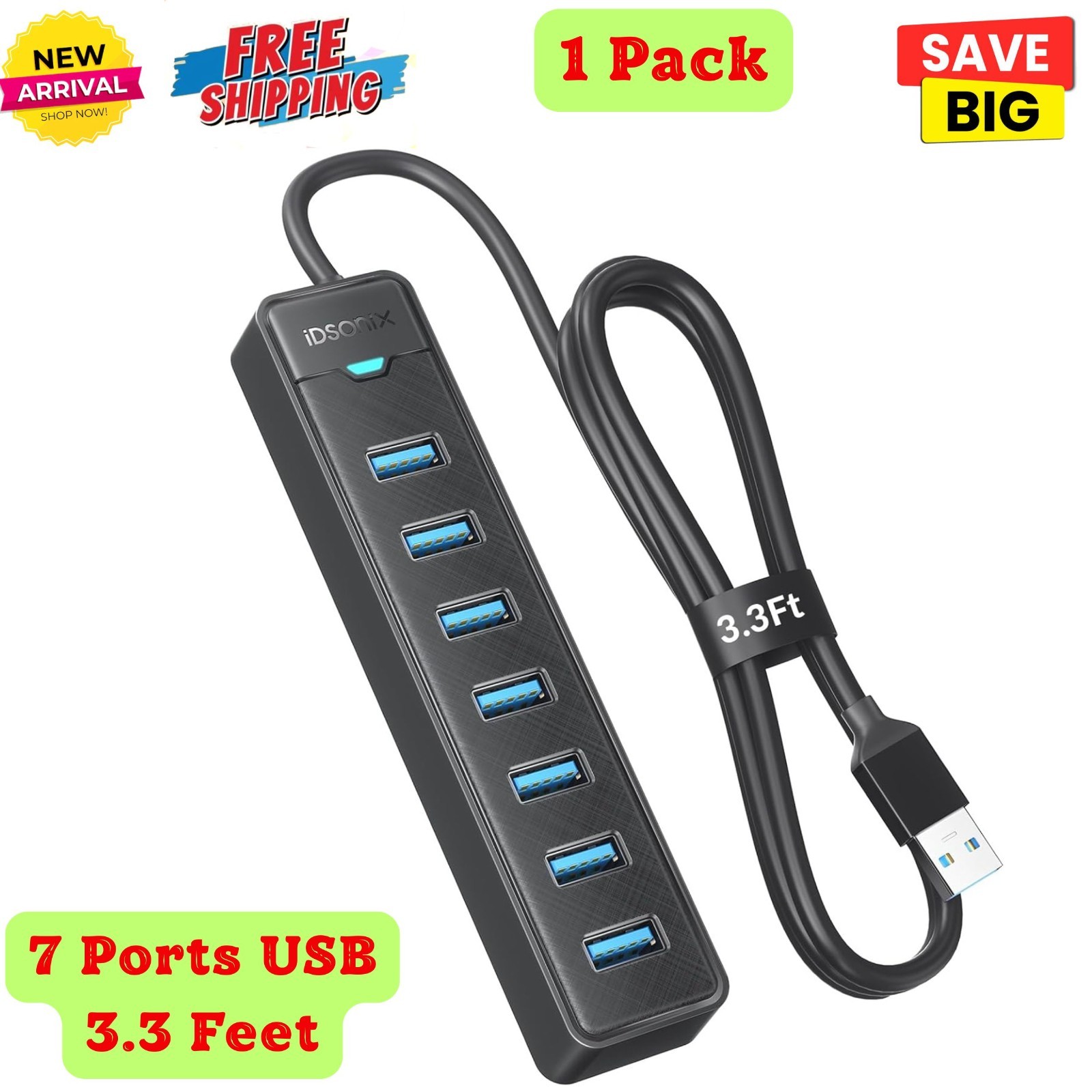 7 Ports USB 3.0 Hub for Laptop, PC, 5Gbps SuperSpeed Supports Data Transmission