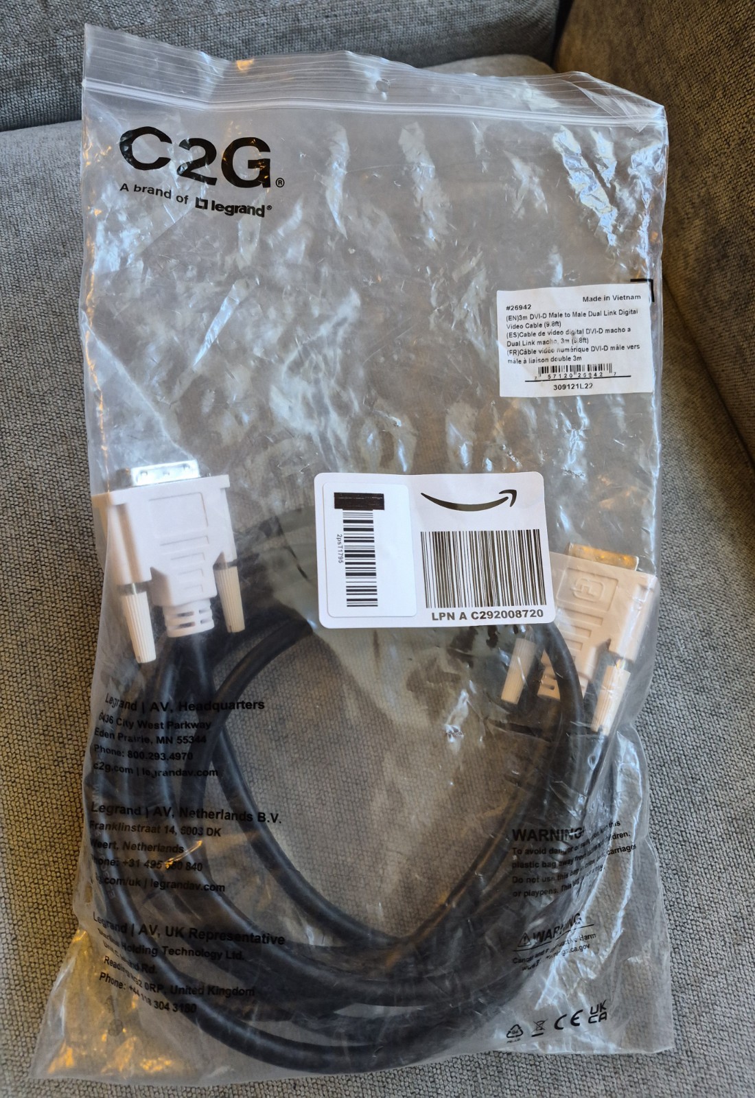 C2G Legrand DVI-D Male To Male Video Monitor Cable Black -white.