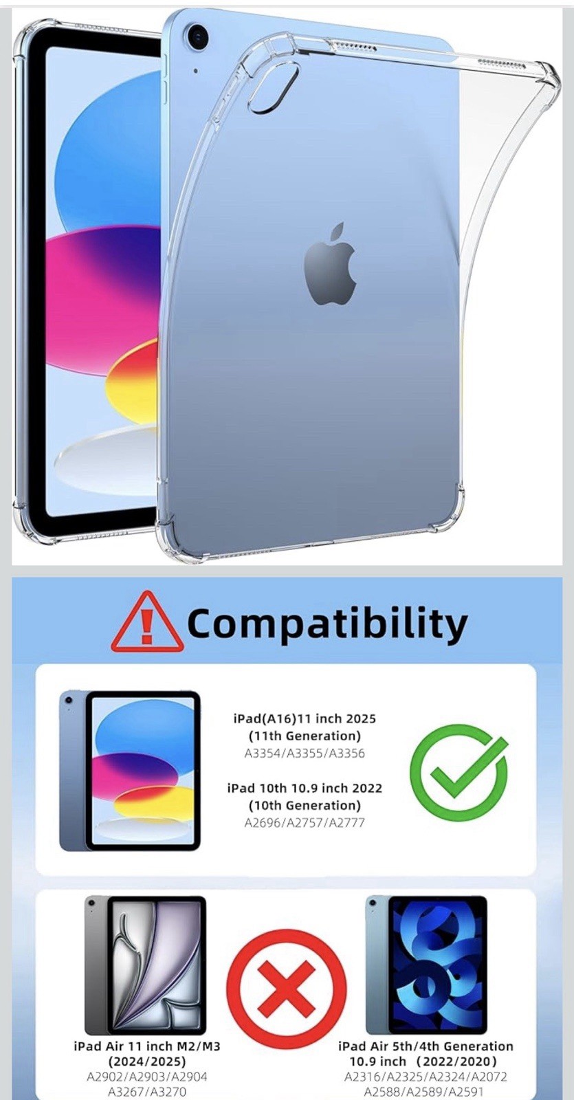 Shockproof Clear Case for iPad 11 10 Generation 2025 2022 Soft TPU Slim Cover