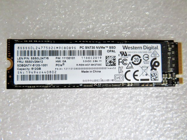 Western Digital 512GB PC SN730 PCIe 3.0x4 NVMe SSD SDBQNTY-512G-1001 98% HEALTH